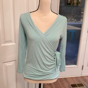 CABI MOCK WRAP STYLE TEAL LONG SLEEVE BLOUSE